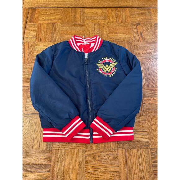 Kids wonder woman zip up bomber jacket, size, medium